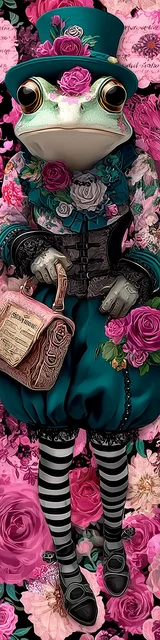 Free printable frog bookmark featuring striped stockings frog